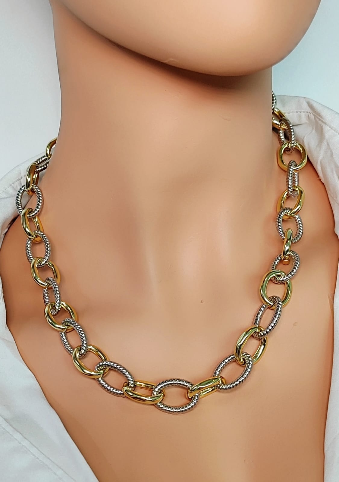Collar Cadena Eslabones Bicolor Rodio Premium ⛓️✨